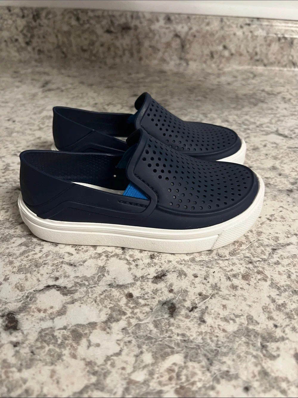 CROCS Kids Navy Slip-On Perforated Sandals with White Sole